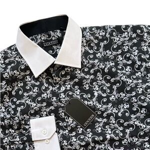 Luxton Button Up Shirt Floral All Over Print Classic Collar Men’s XL white Cuffs